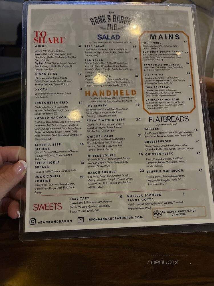 The Bank & Baron Pub - Calgary, AB menu_pic