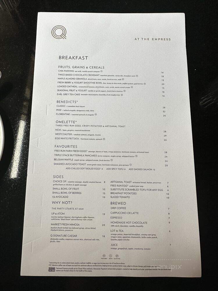 Q at The Empress - Victoria, BC menu_pic
