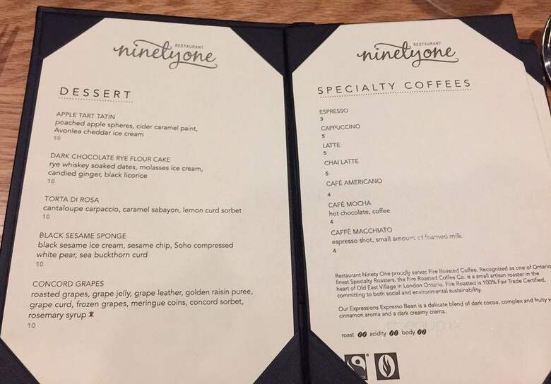 Restaurant Ninety One - London, ON menu_pic