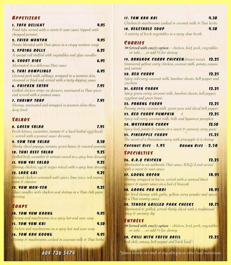 Bangkok City Cafe - Vancouver, BC menu_pic