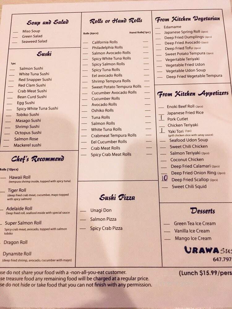Urawa Sushi - Toronto, ON menu_pic