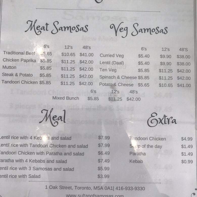 Sultan of Samosas - Toronto, ON menu_pic