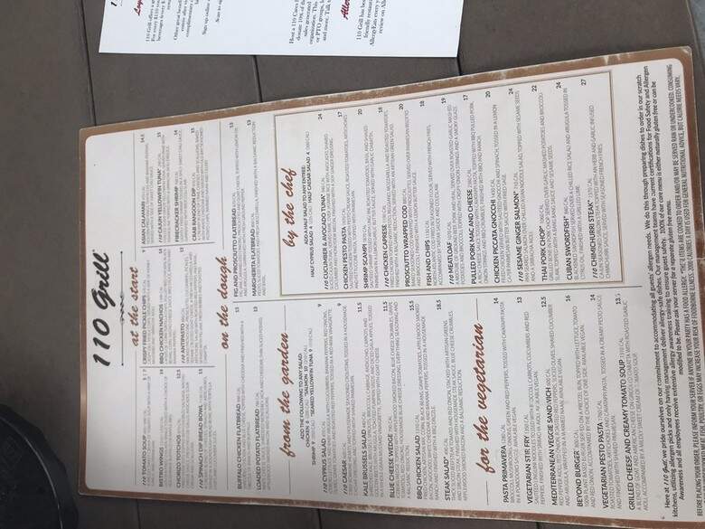 110 Grill - Worcester, MA menu_pic