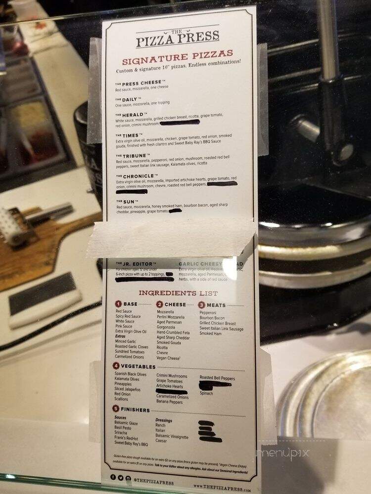 The Pizza Press - Las Vegas, NV menu_pic