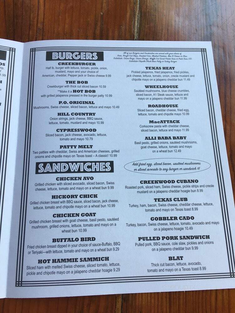 Creekwood Grill - Cypress, TX menu_pic