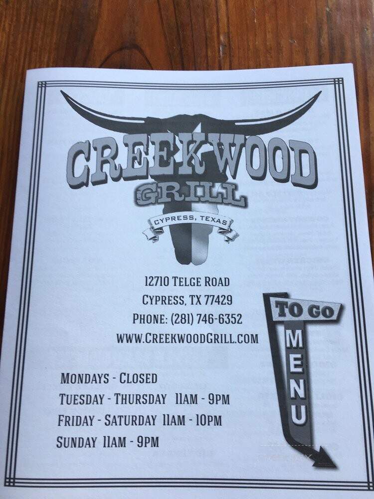 Creekwood Grill - Cypress, TX menu_pic