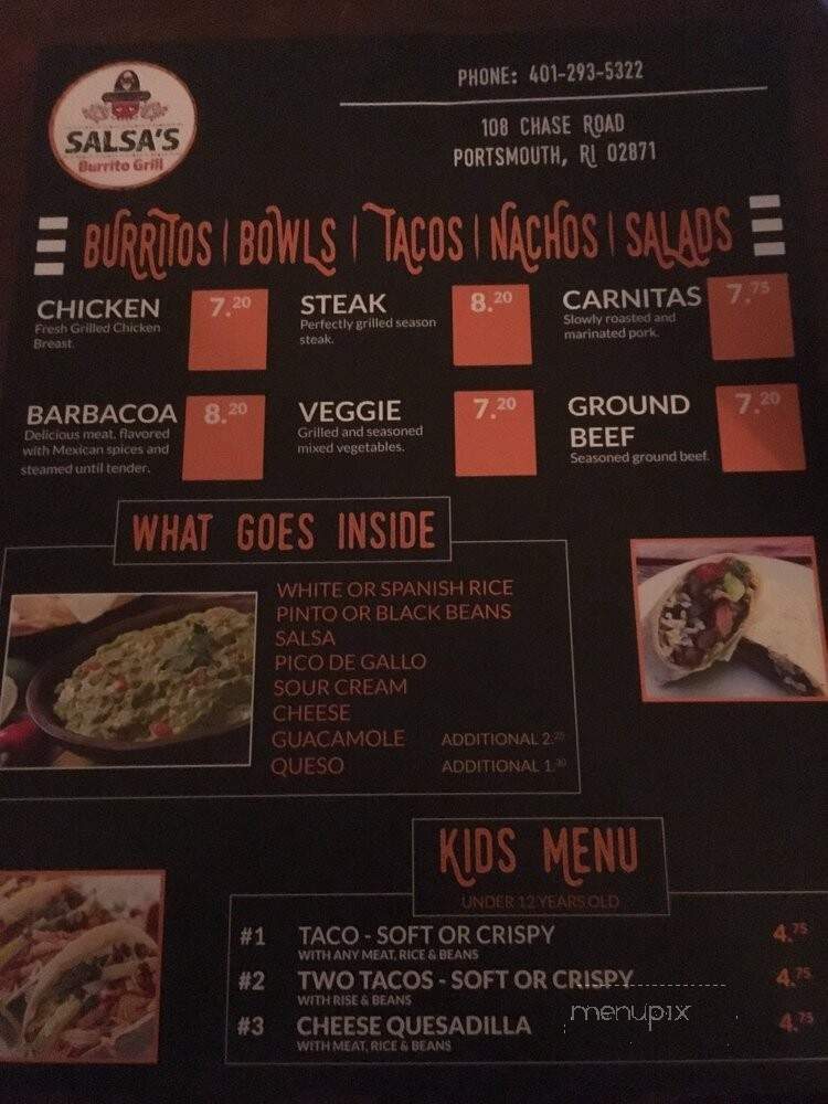 Salsa's Burrito Grill - Portsmouth, RI menu_pic