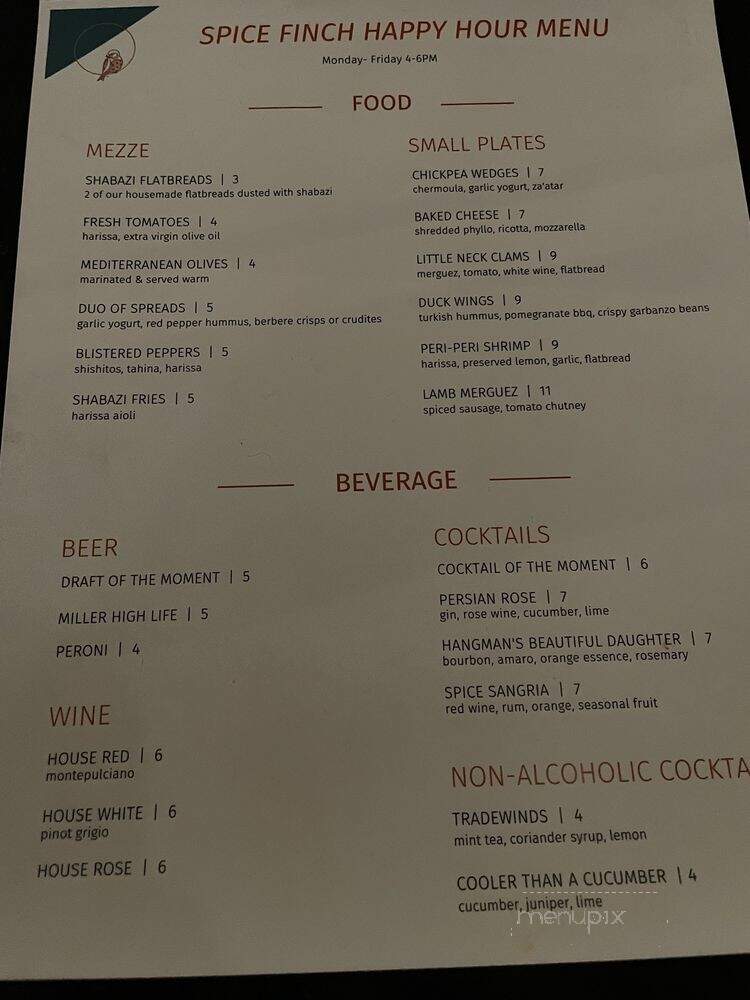 Spice Finch - Philadelphia, PA menu_pic