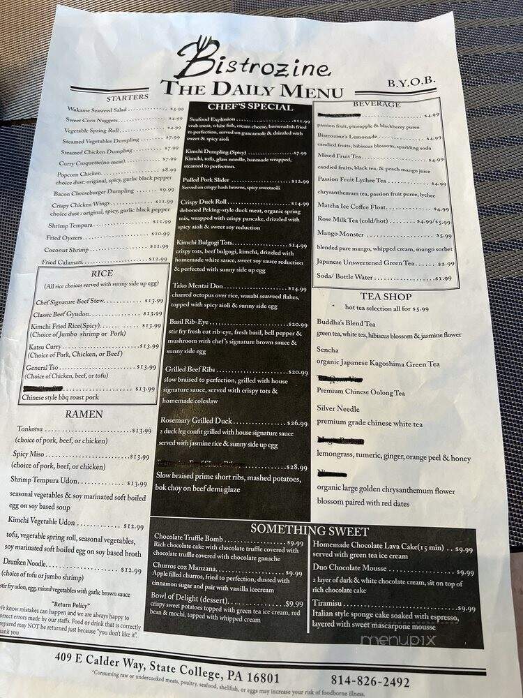Bistrozine - State College, PA menu_pic