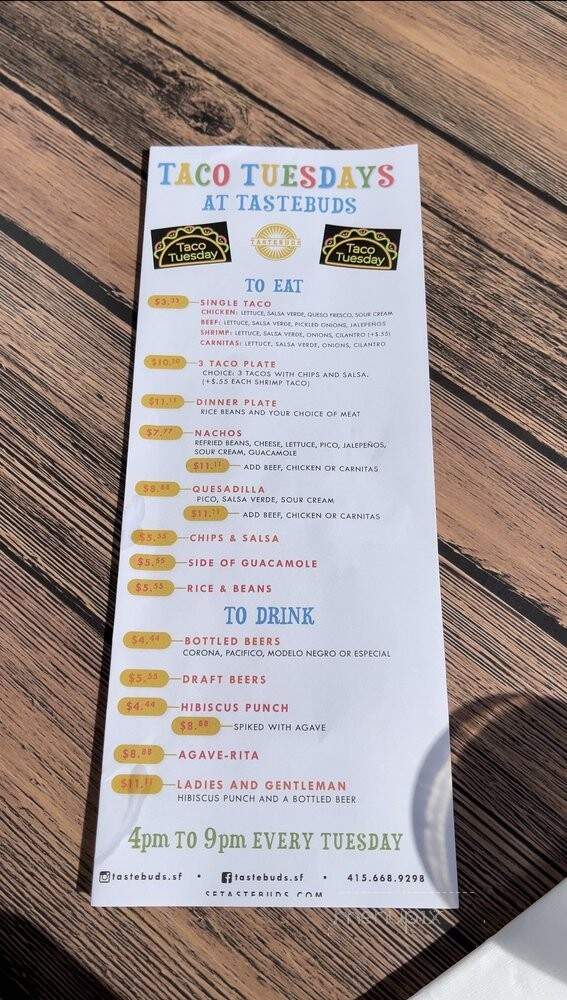 Tastebuds - San Francisco, CA menu_pic