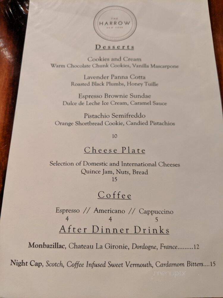 The Harrow New York - New York, NY menu_pic