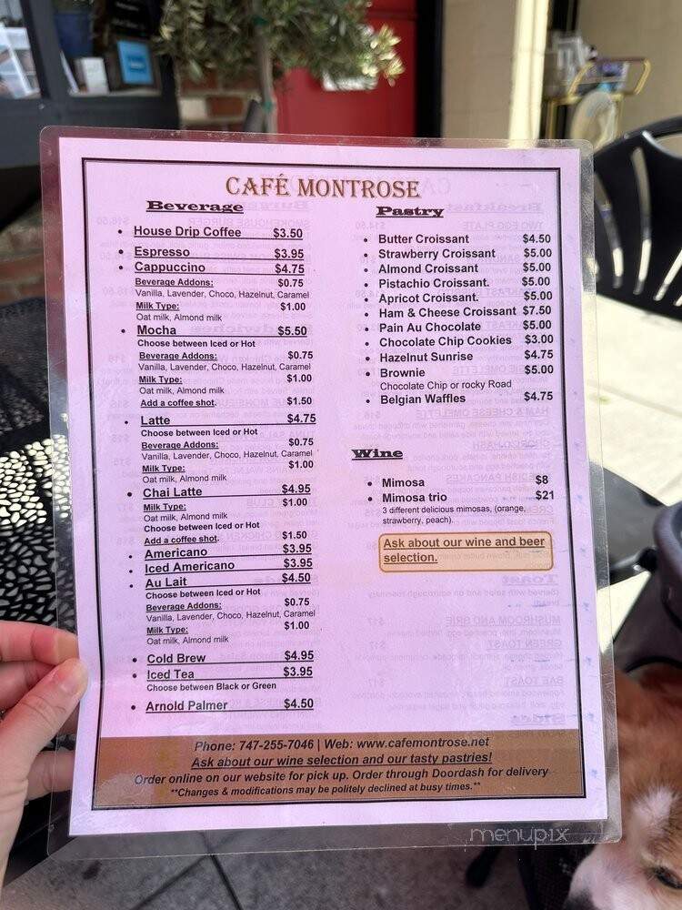Cafe Montrose - Glendale, CA menu_pic