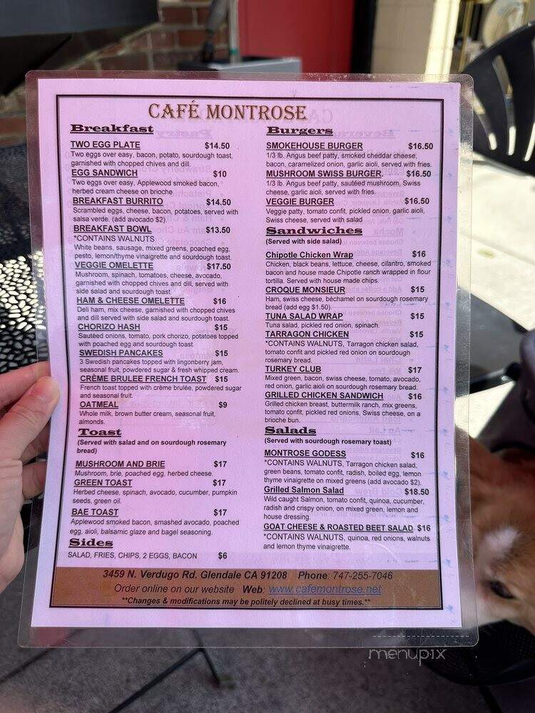Cafe Montrose - Glendale, CA menu_pic