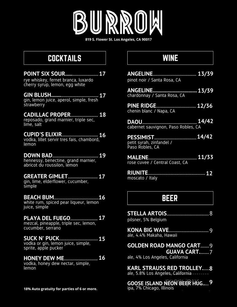 The Burrow - Los Angeles, CA menu_pic