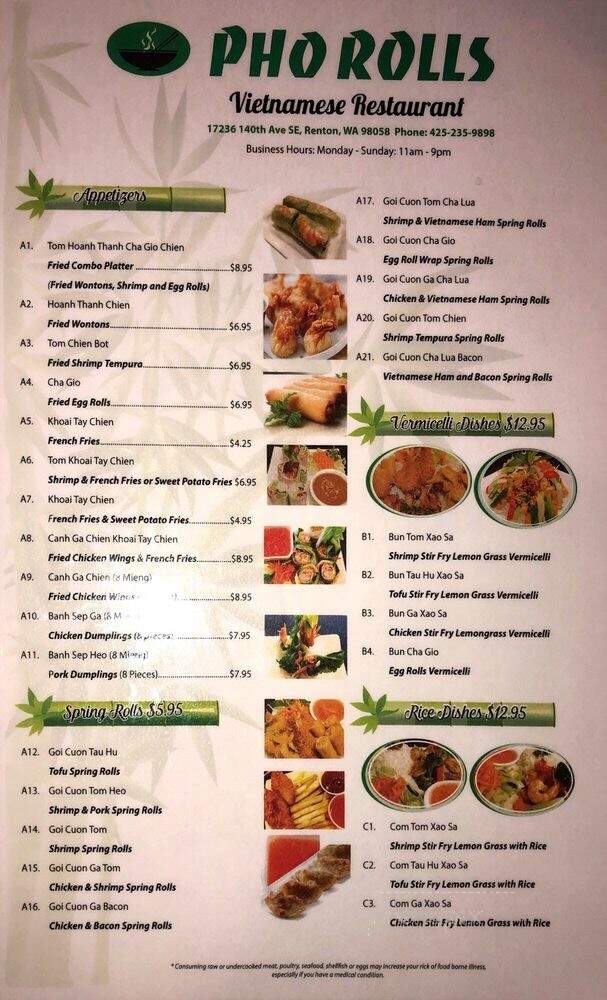 Pho Rolls - Renton, WA menu_pic