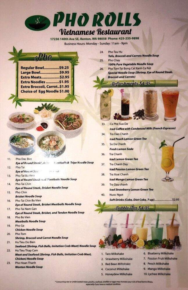 Pho Rolls - Renton, WA menu_pic