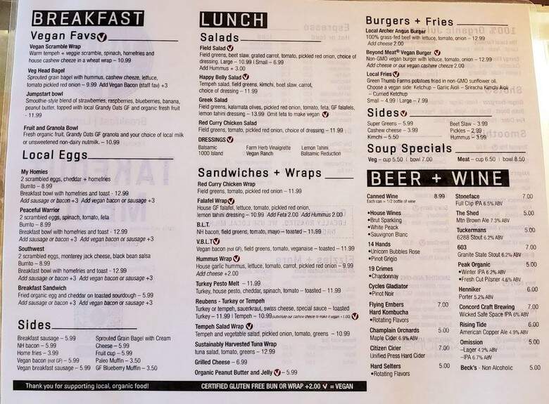 Table + Tonic - Conway, NH menu_pic