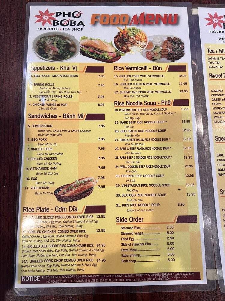 Pho Boba - San Jose, CA menu_pic