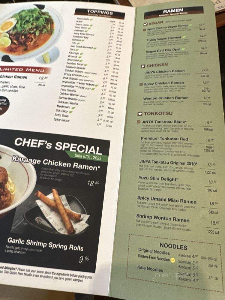 JINYA Ramen Bar - Los Angeles, CA menu_pic