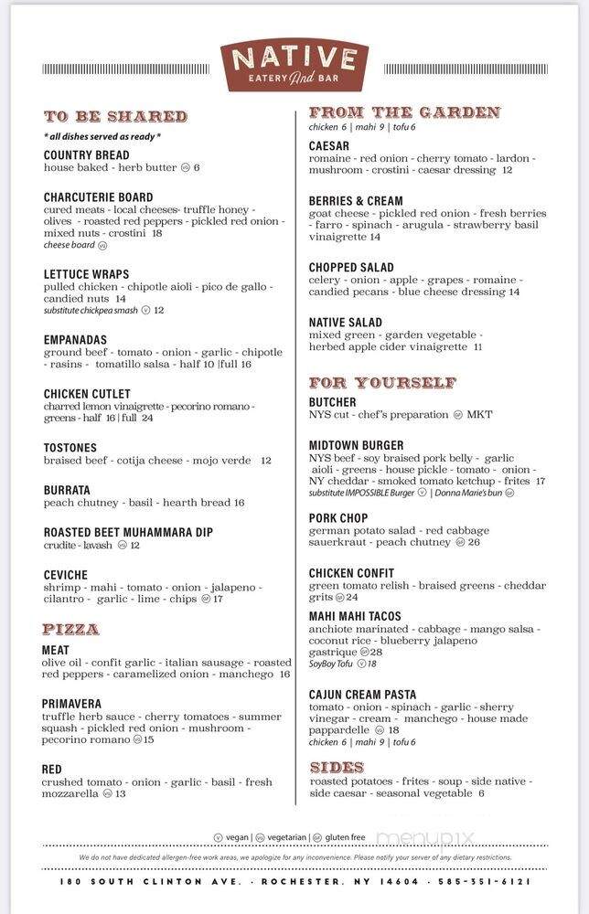 Native Eatery and Bar - Rochester, NY menu_pic