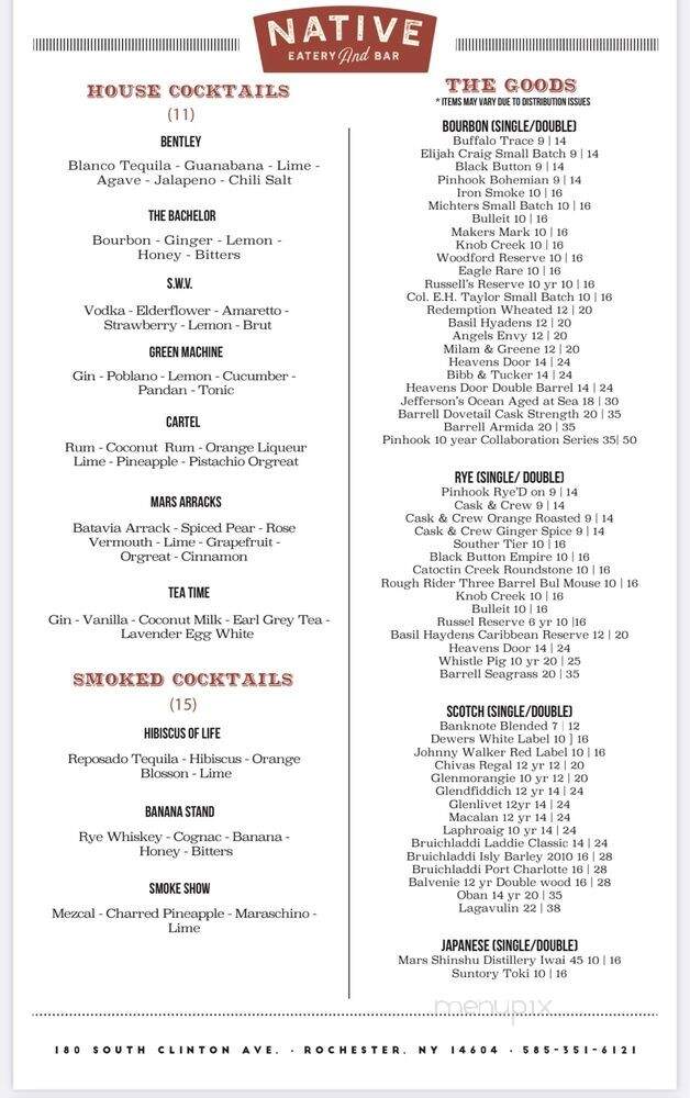 Native Eatery and Bar - Rochester, NY menu_pic