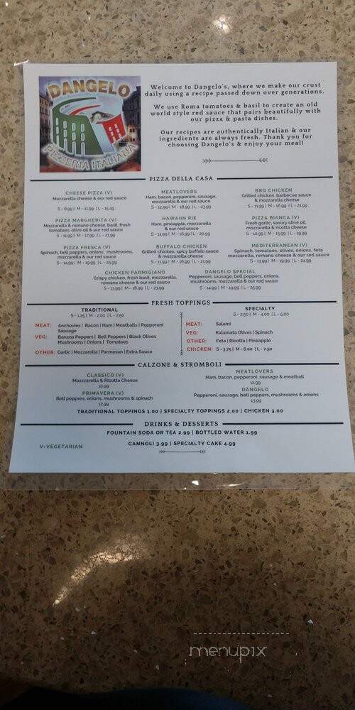 Dangelo pizzeria Italiana - St. Augustine, FL menu_pic