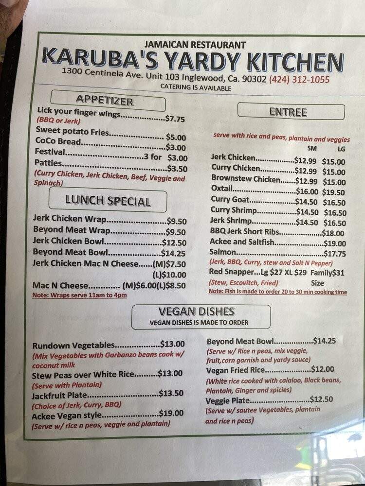 Karuba's Yardy Kitchen - Inglewood, CA menu_pic