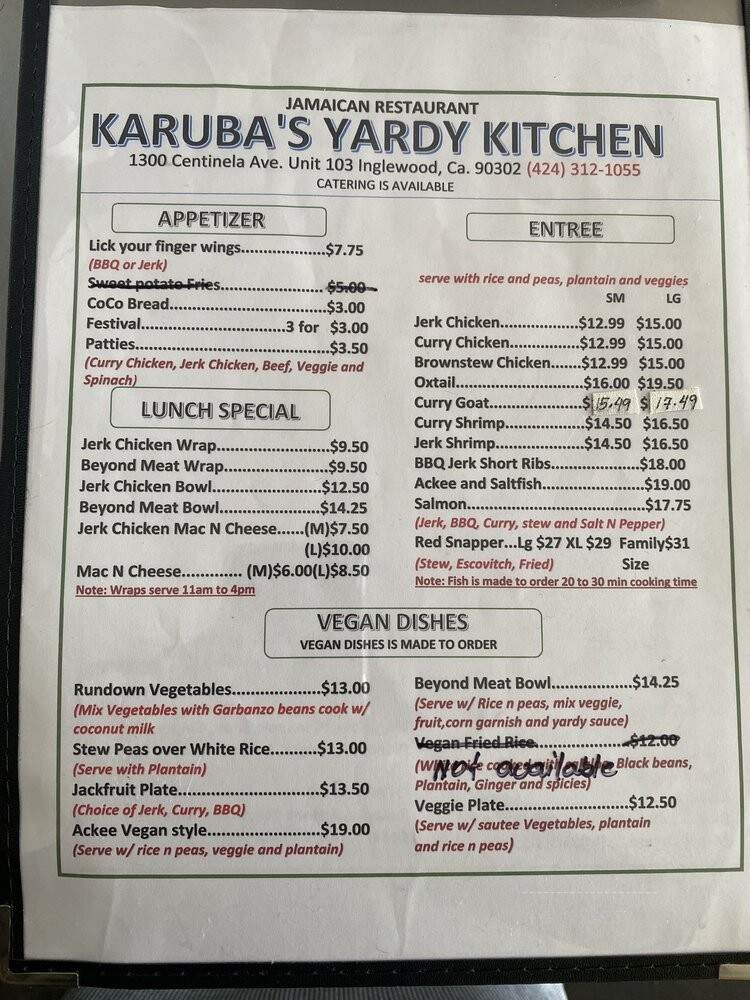 Karuba's Yardy Kitchen - Inglewood, CA menu_pic
