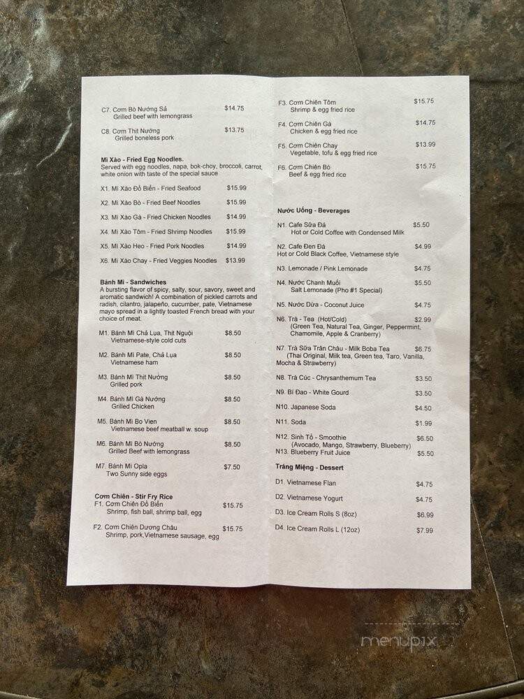 Pho #1 Vietnamese Cuisine - Harrisburg, PA menu_pic