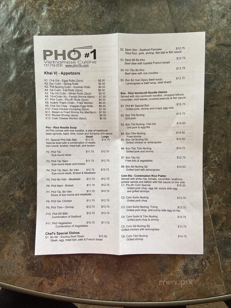 Pho #1 Vietnamese Cuisine - Harrisburg, PA menu_pic