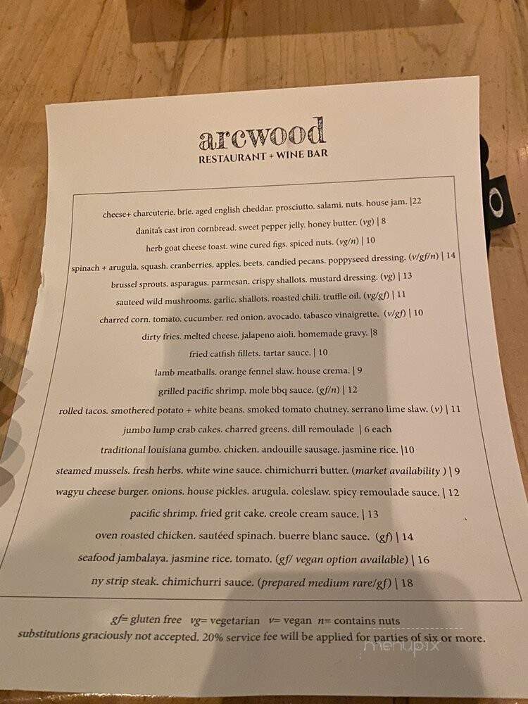 Arcwood Wine Bar - Tarzana, CA menu_pic