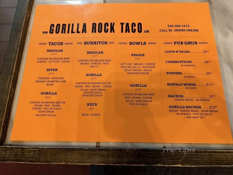 Gorilla Rock Taco - Coloma, CA menu_pic