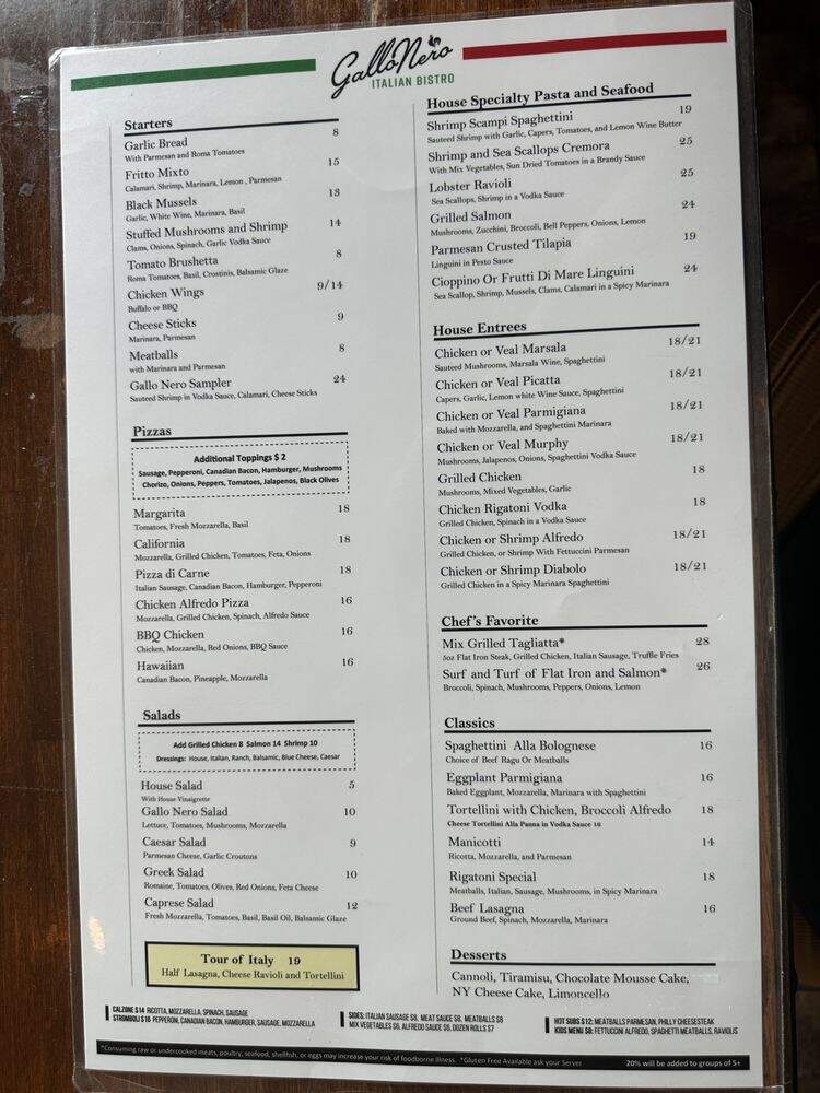 Gallo Nero - Dallas, TX menu_pic