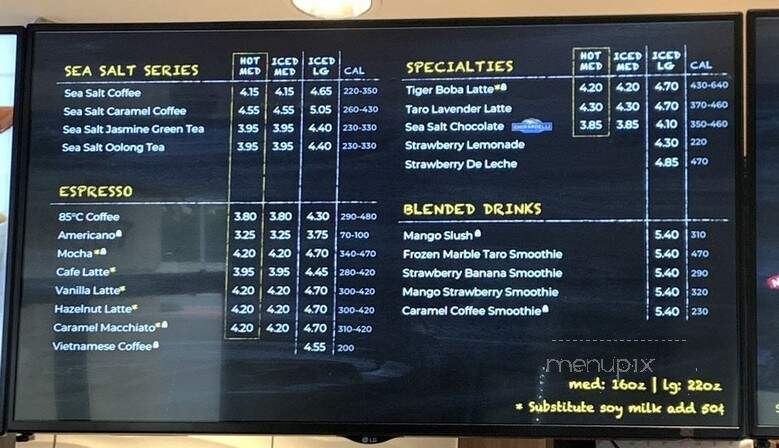 85 Degree C Bakery Cafe - Fountain Valley, CA menu_pic