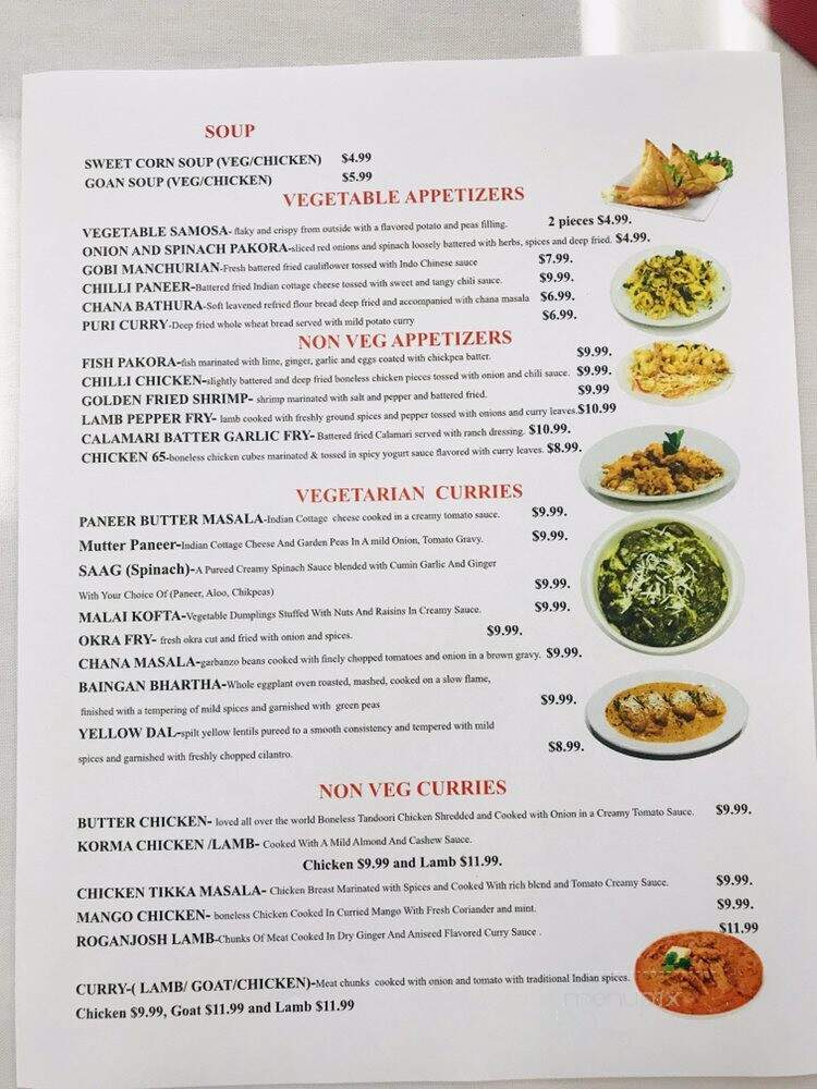 Coco Goa Indian Cuisine - Sacramento, CA menu_pic