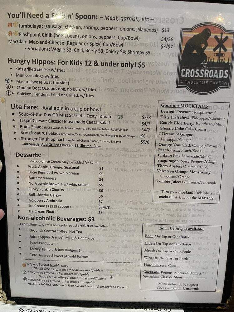 Crossroads Tabletop Tavern - Manassas, VA menu_pic