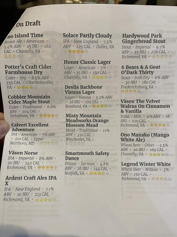 Crossroads Tabletop Tavern - Manassas, VA menu_pic