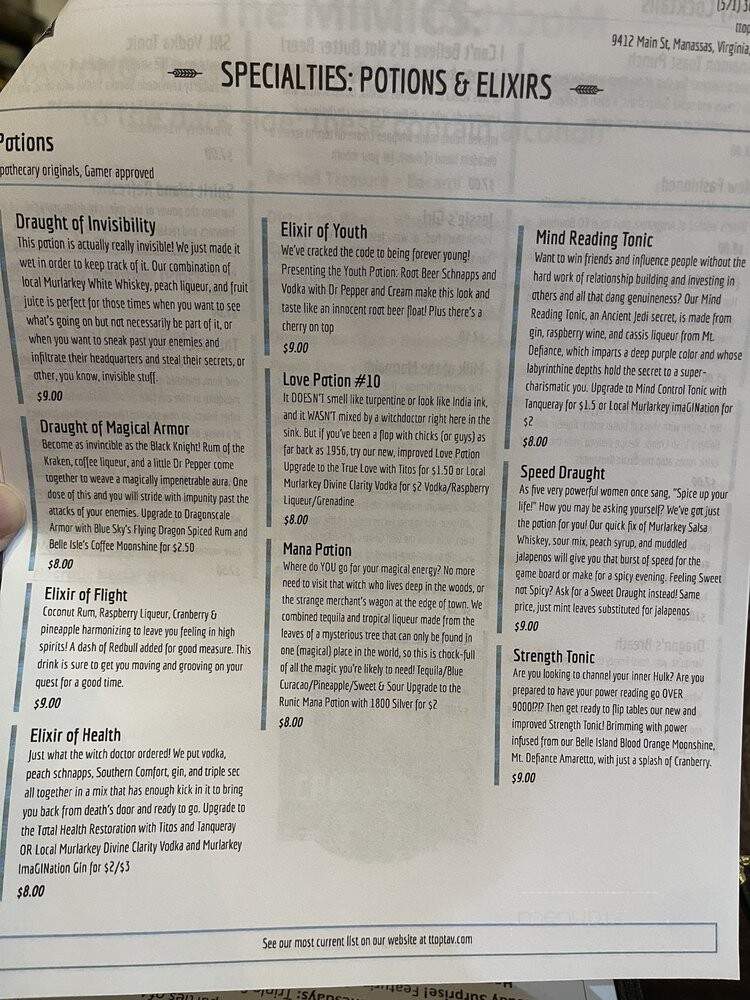 Crossroads Tabletop Tavern - Manassas, VA menu_pic
