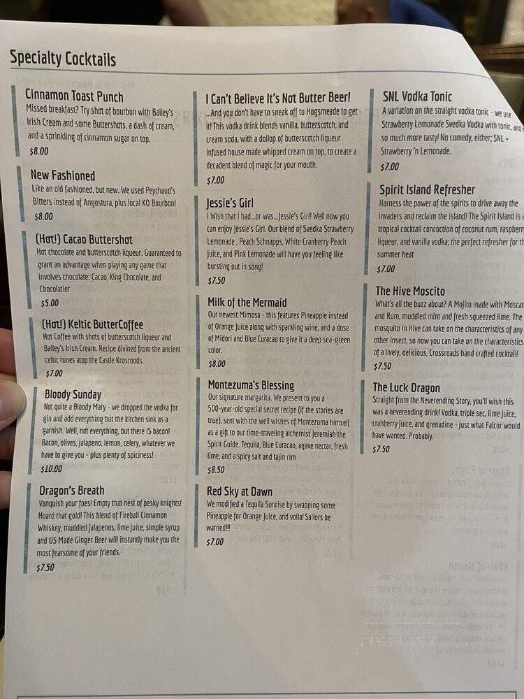 Crossroads Tabletop Tavern - Manassas, VA menu_pic