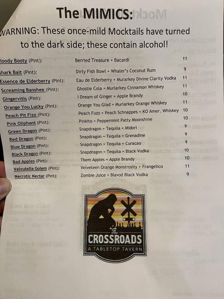 Crossroads Tabletop Tavern - Manassas, VA menu_pic