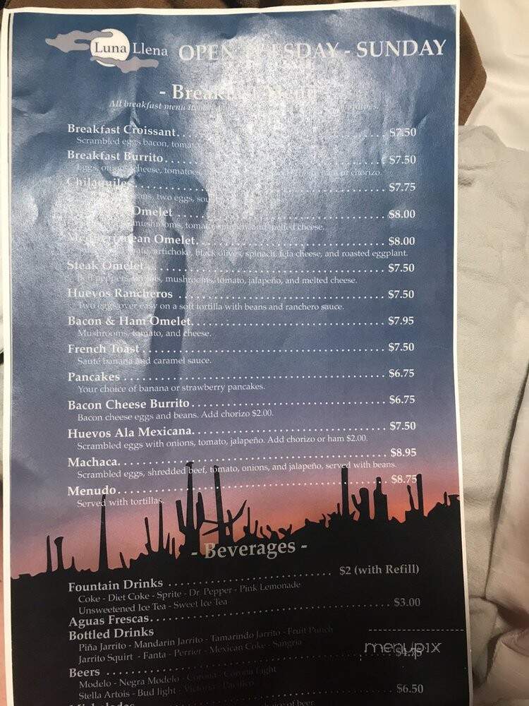 Luna Llena - Moorpark, CA menu_pic