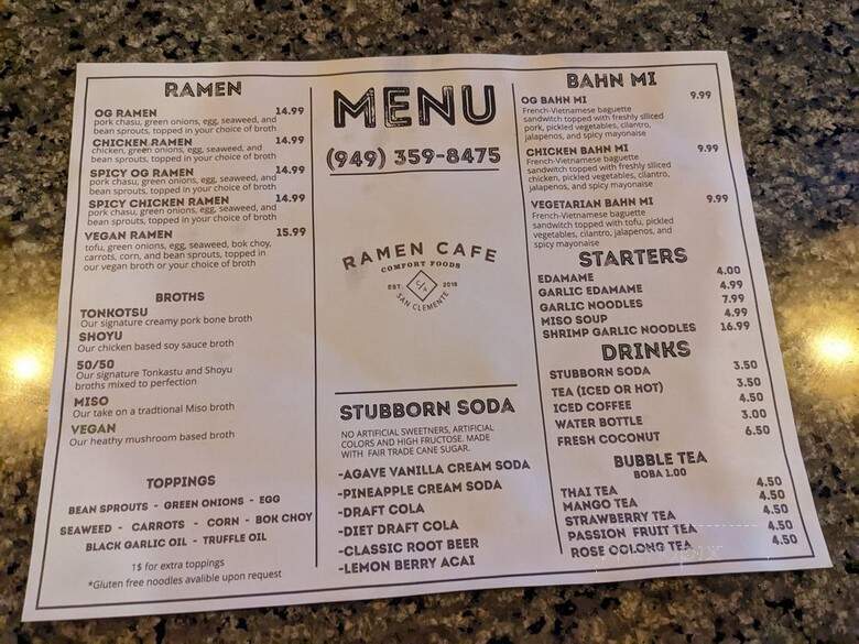 Ramen Cafe - San Clemente, CA menu_pic