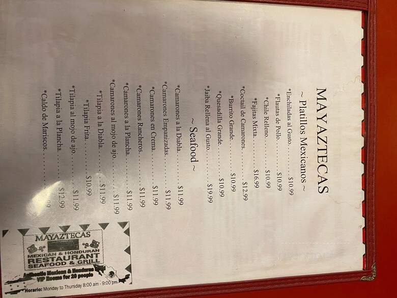 Mayaztecas - Houston, TX menu_pic