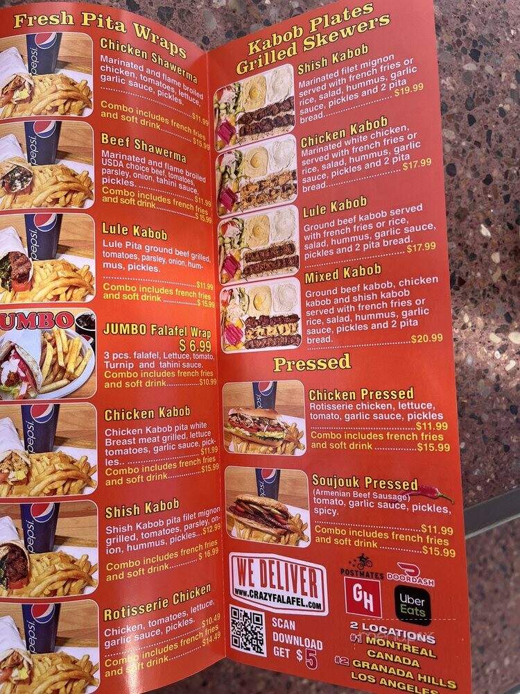 Crazy Falafel - Granada Hills, CA menu_pic