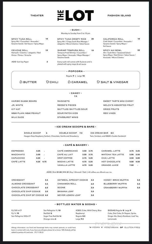 THE LOT Fashion Island - Newport Beach, CA menu_pic