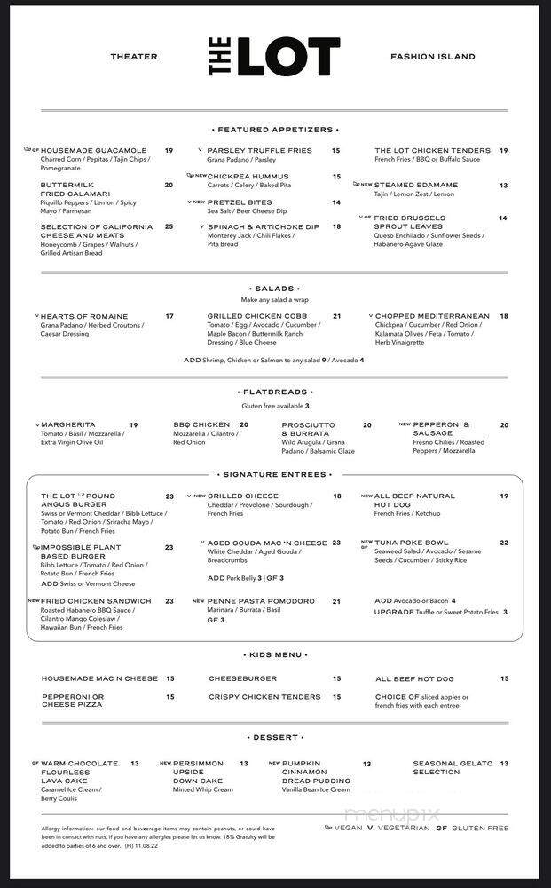 THE LOT Fashion Island - Newport Beach, CA menu_pic