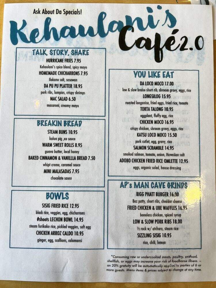 Kehaulani's Cafe - Vallejo, CA menu_pic