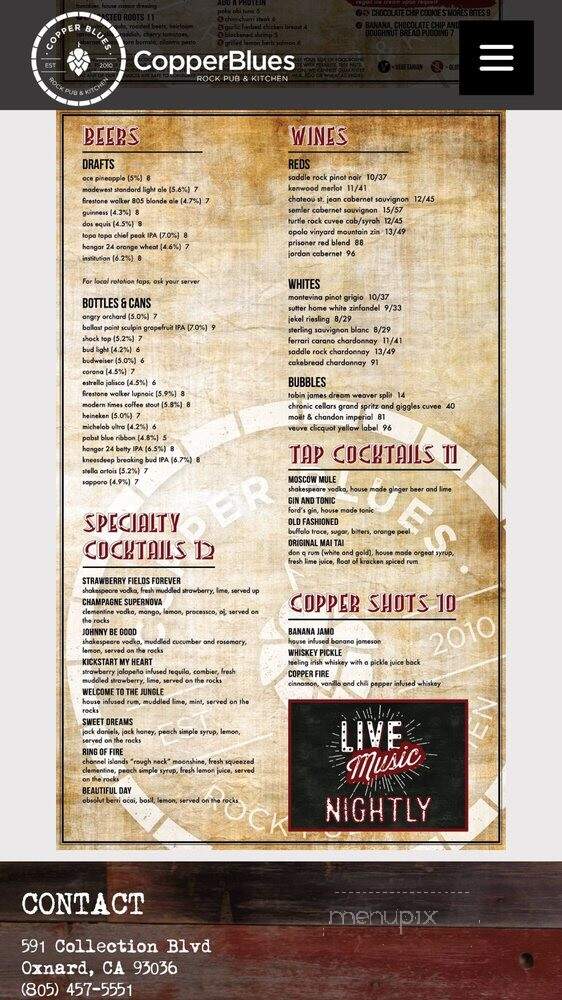 Copper Blues - Oxnard, CA menu_pic