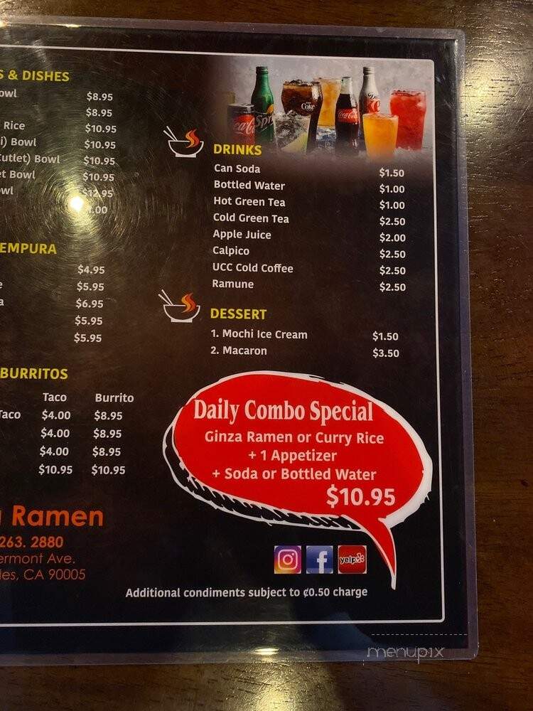 Ginza Ramen - Los Angeles, CA menu_pic