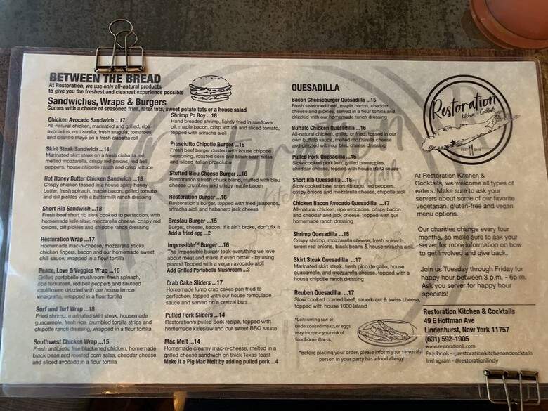 Restoration Kitchen and Cocktails - Lindenhurst, NY menu_pic
